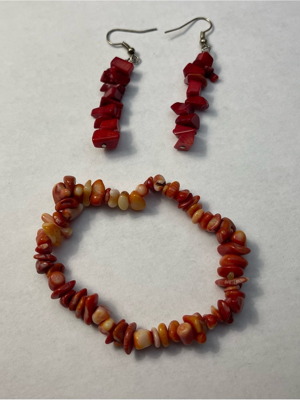 Red Chip Stone Bracelet & Earrings Set - Unbranded Women’s Jewelry
